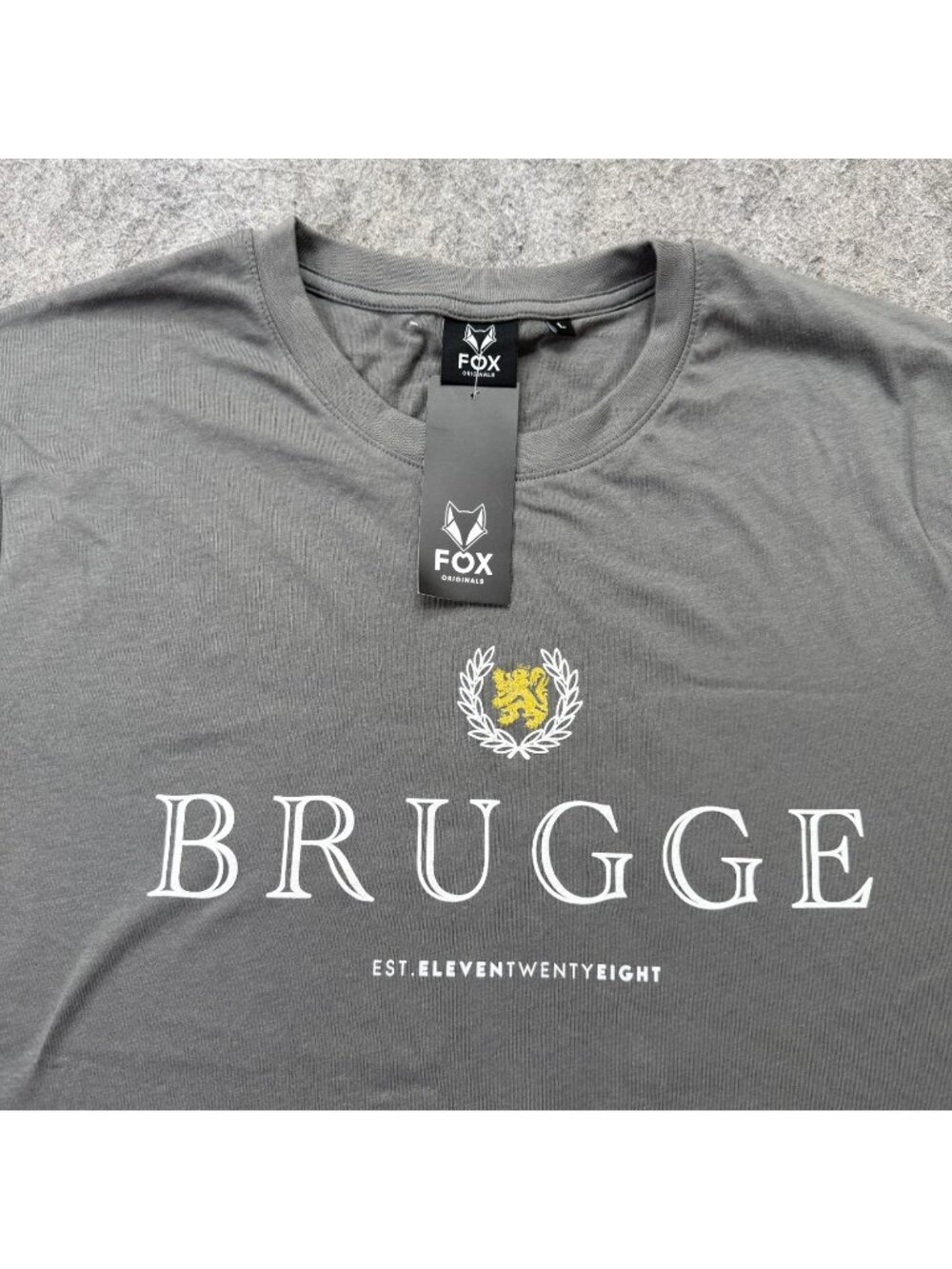 Fox Originals T-Shirt Men L Gray Crew Neck Short Sleeve Brugge Print